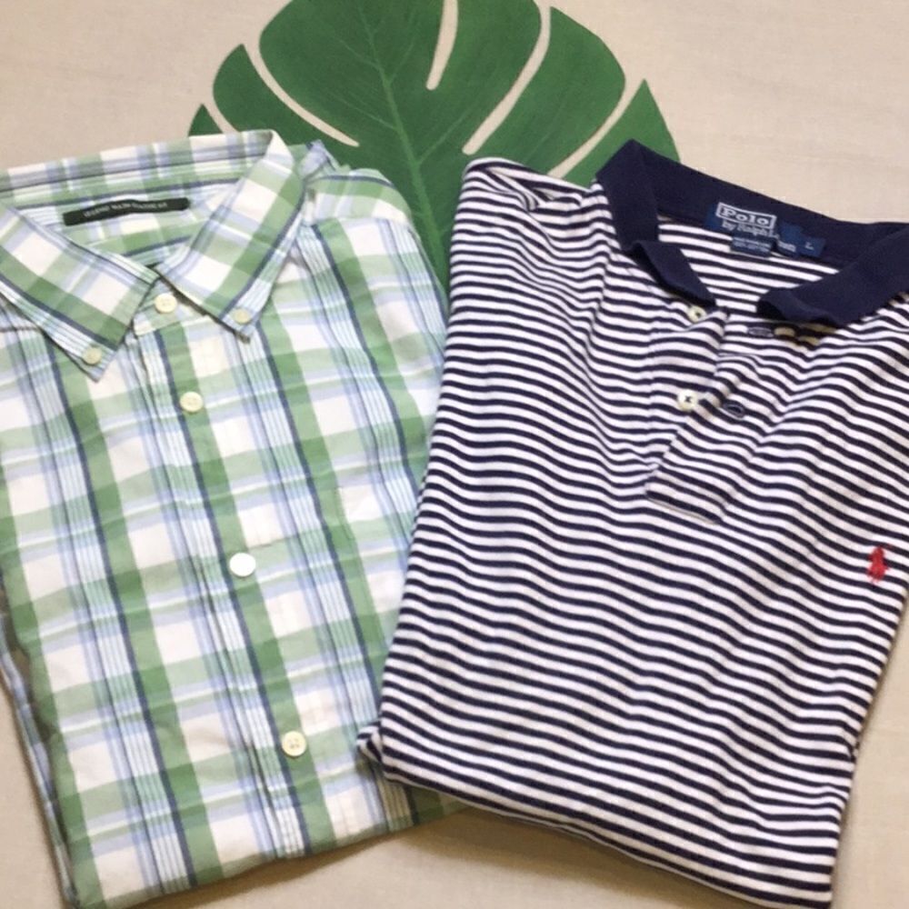 Bundle of 2 Large Shirts Long & Short Plaid Stripe